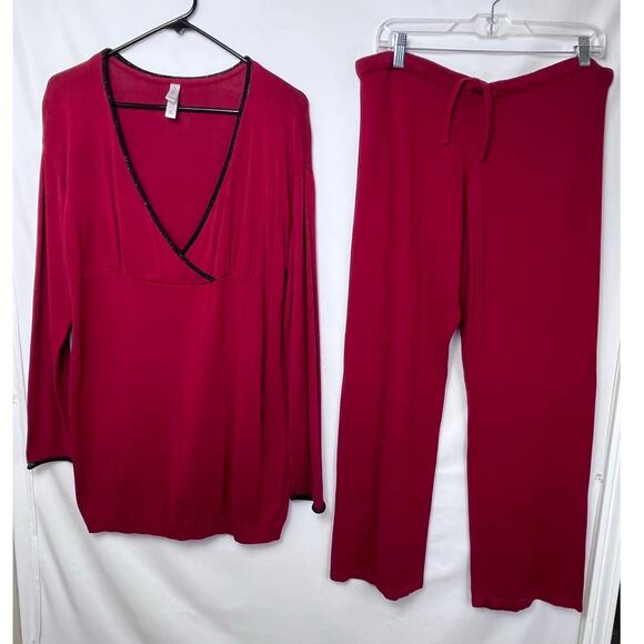 Cruz Natori Women's M/L Red 2 Piece Lounge Sleep Set Sweater Cropped Pants - Picture 1 of 12